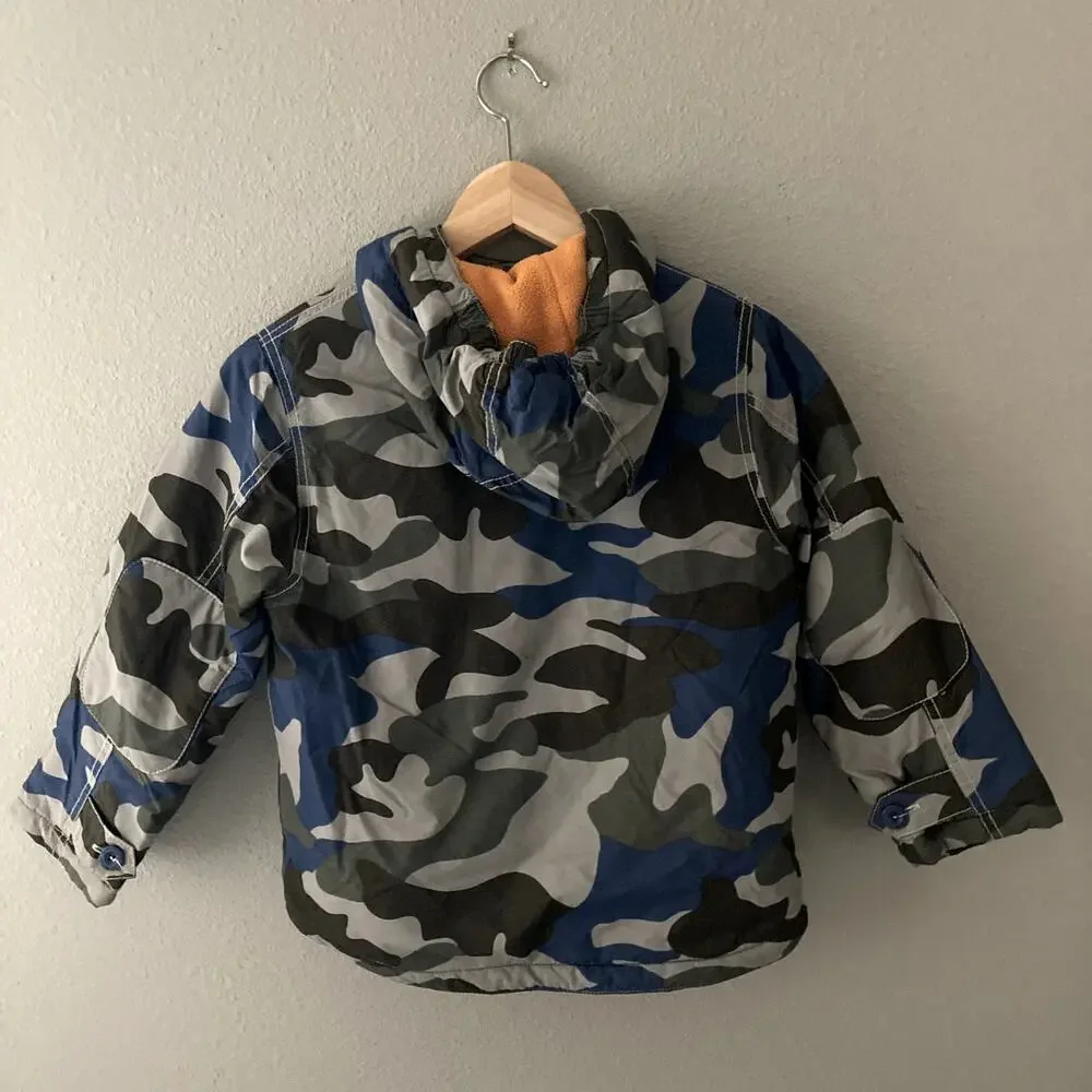 Mini Boden Camo Winter Jacket - Fleece Lined - Gray Blue Green - 5-6